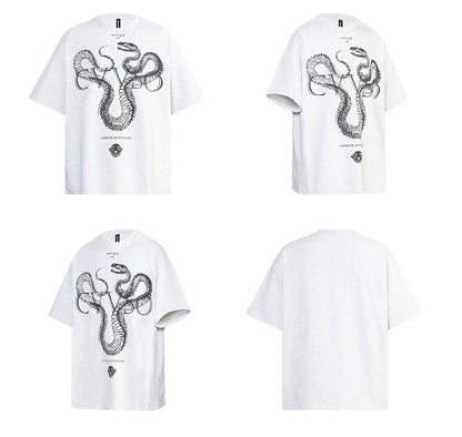 Washed Snake Skeleton Graphic Oversize Short Sleeve T-Shirt WN26408