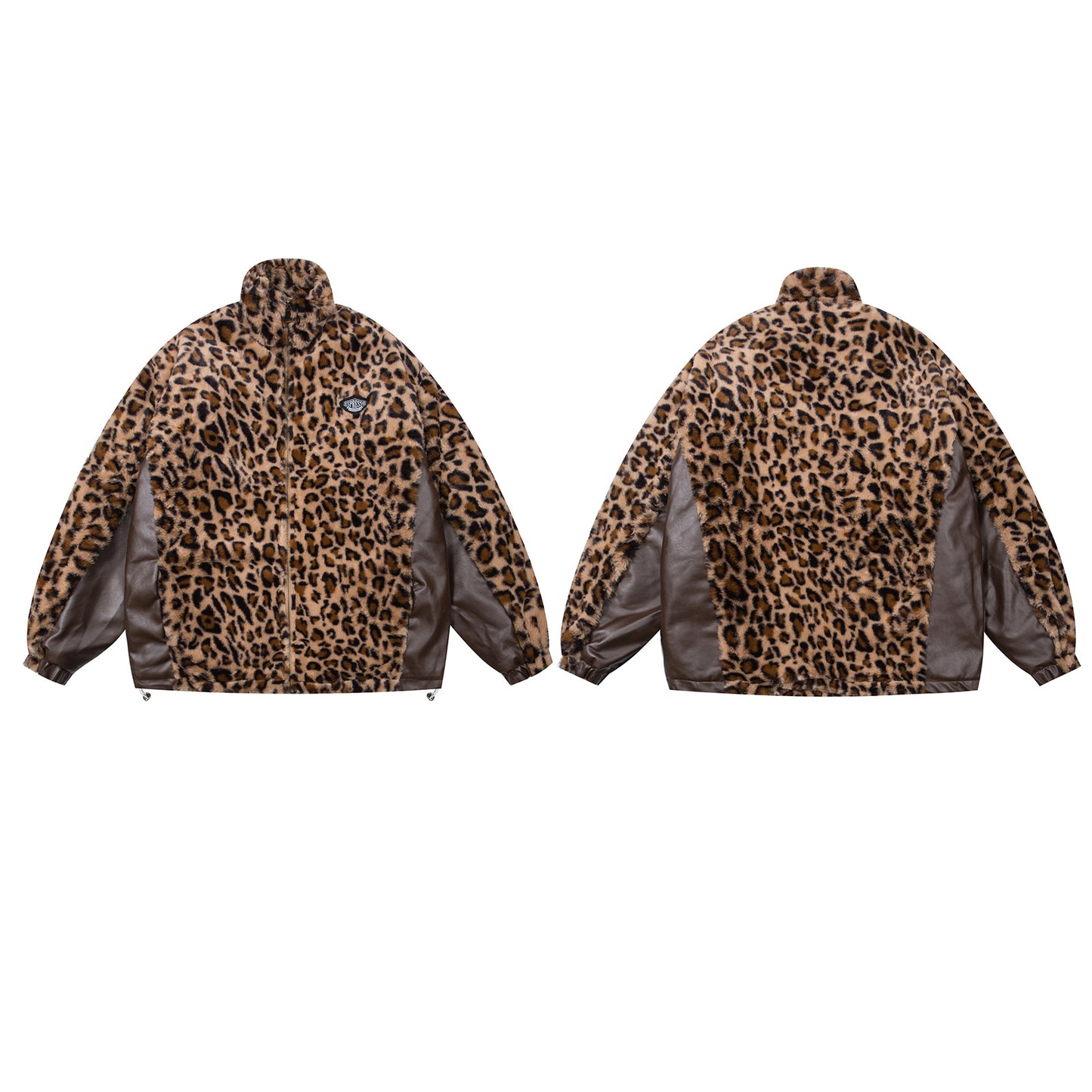 Leopardo estampado PU cuero chaqueta acolchada con cuello alto WN11554