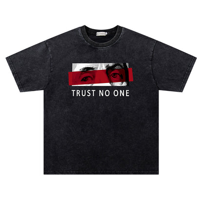 Washed Damage Collage Eye Print Short Sleeve T-Shirt WN26806
