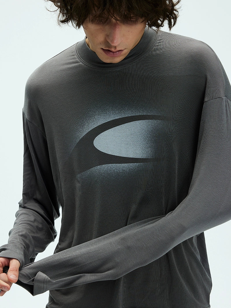 Digital Spray Paint Skin Friendly Elastic Long Sleeve T-Shirt WN9074