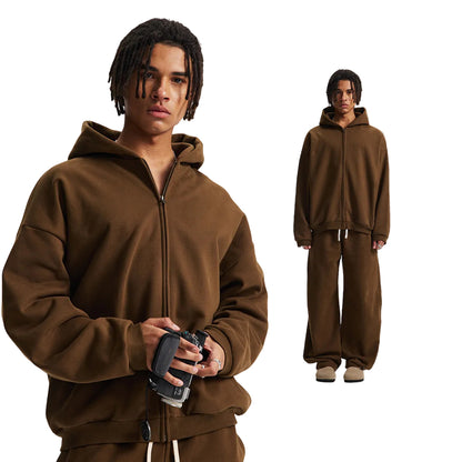 Fleece Lining Side Pocket Zipper Hoodie & Fleece Lining Wide Leg Sweatpants Setup WN23114