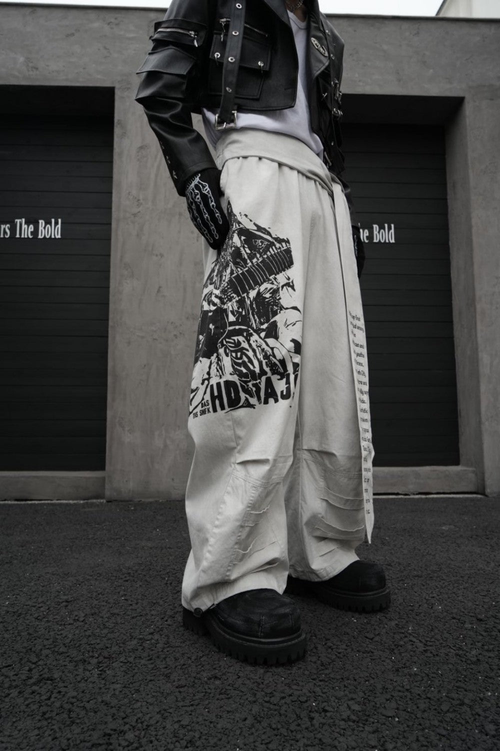 Graphic Print Text Detail Wide Leg Pants WN28088