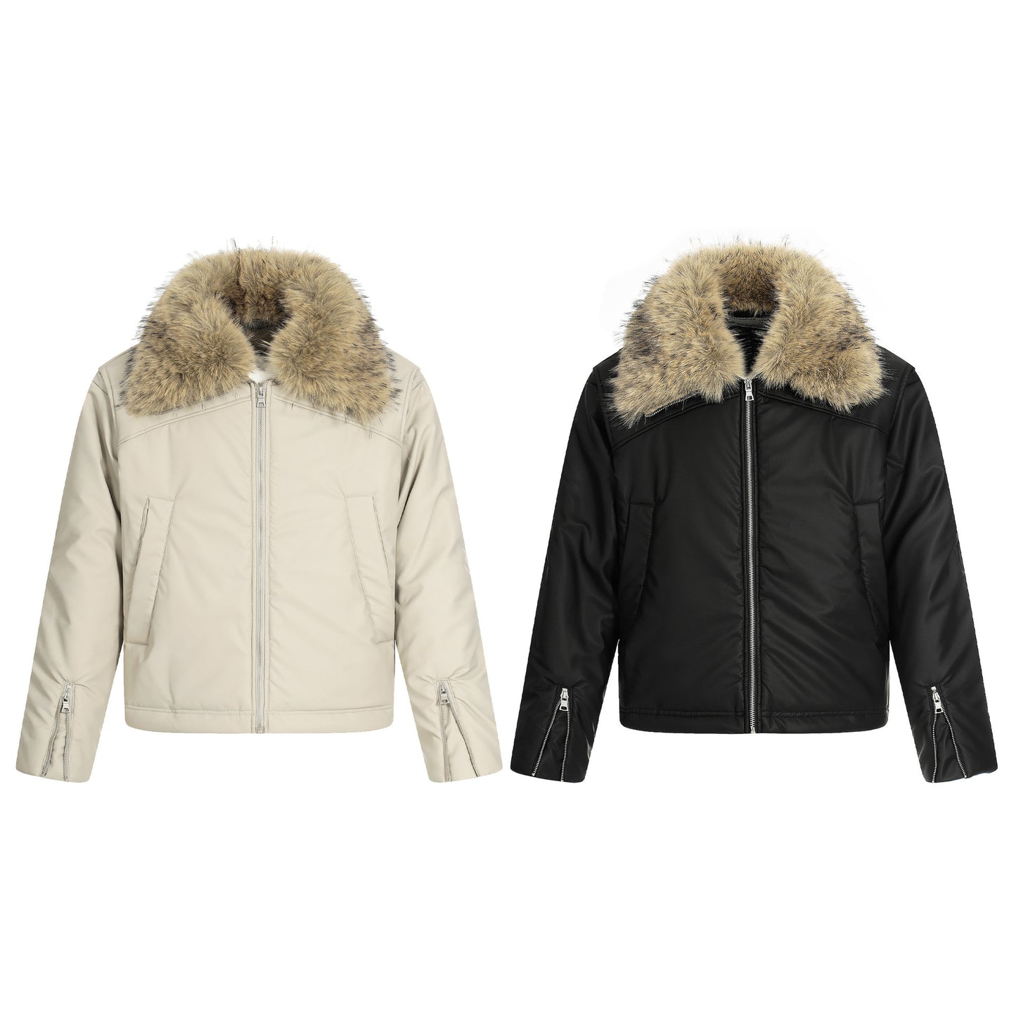 Fake Fur Collar Short Zipper Jacket WN21886