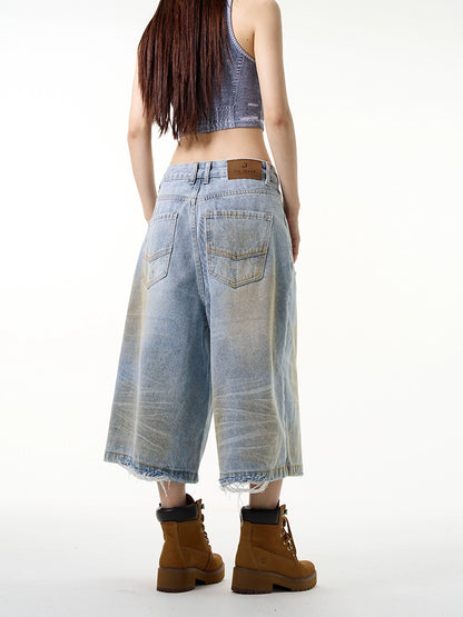 Damage Ankle-length Wide Leg Denim Jeans WN7637