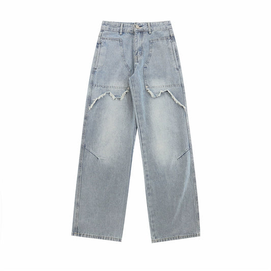 Wide-Leg Raw-edge Design Denim Jeans WN5576