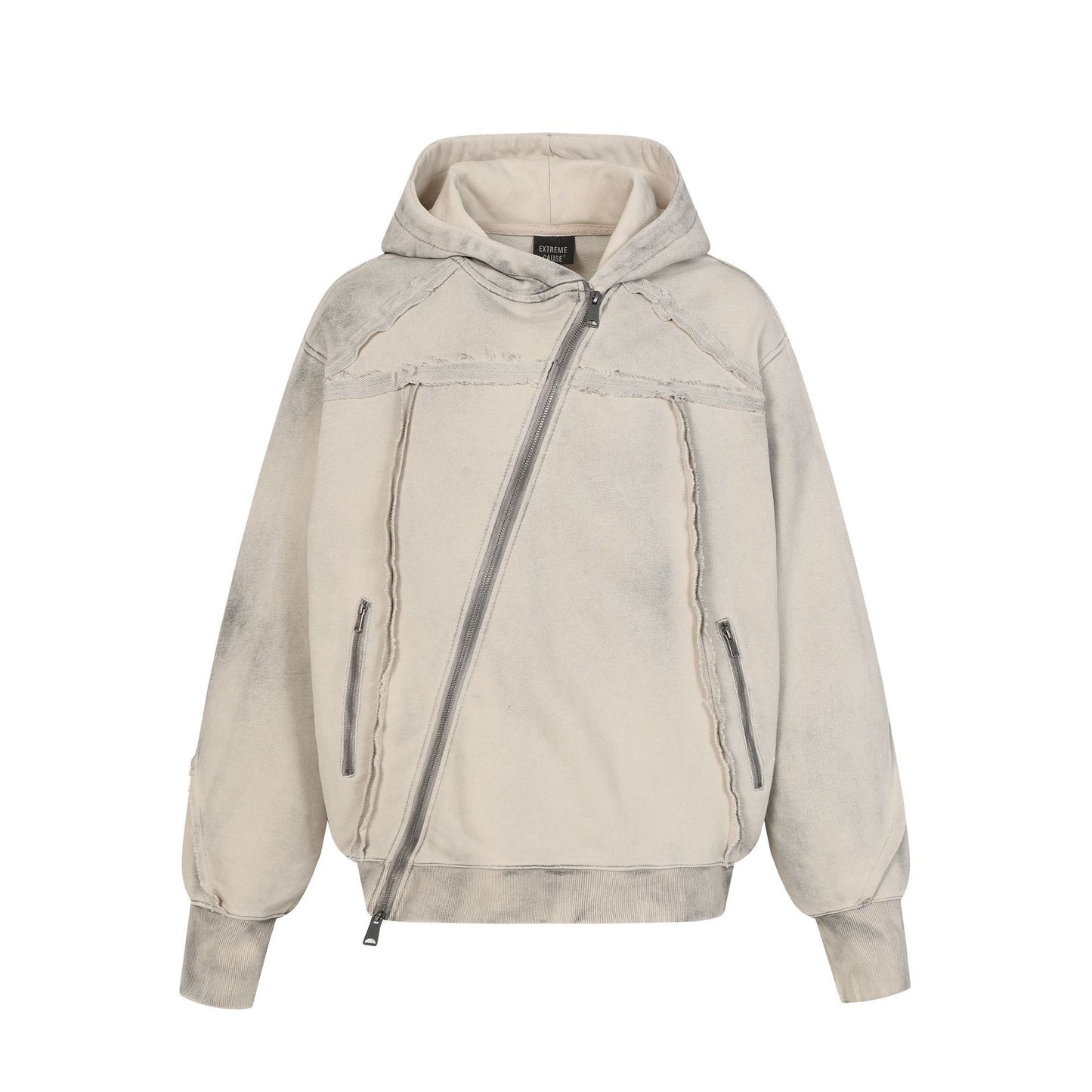 Washed Asymmetrical Zipper Detail Hoodie WN25382