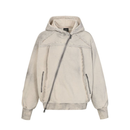 Washed Asymmetrical Zipper Detail Hoodie WN25382
