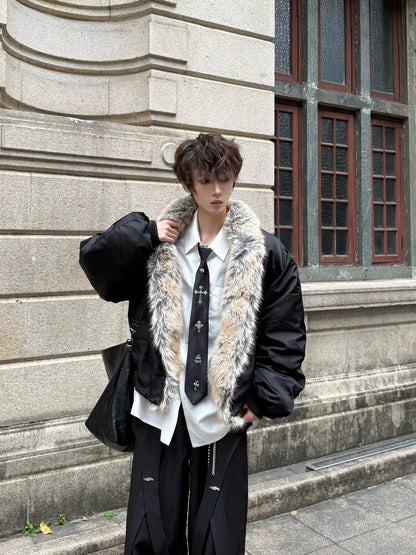 Fake Fur Collar Oversize Short Puffer Jacket WN23172