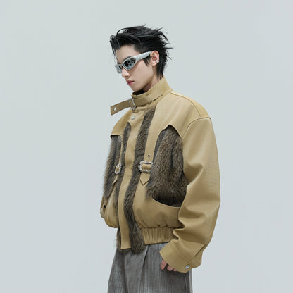 Deconstructed Fake Layered Crocodile Texture Furry PU Leather Jacket WN21723