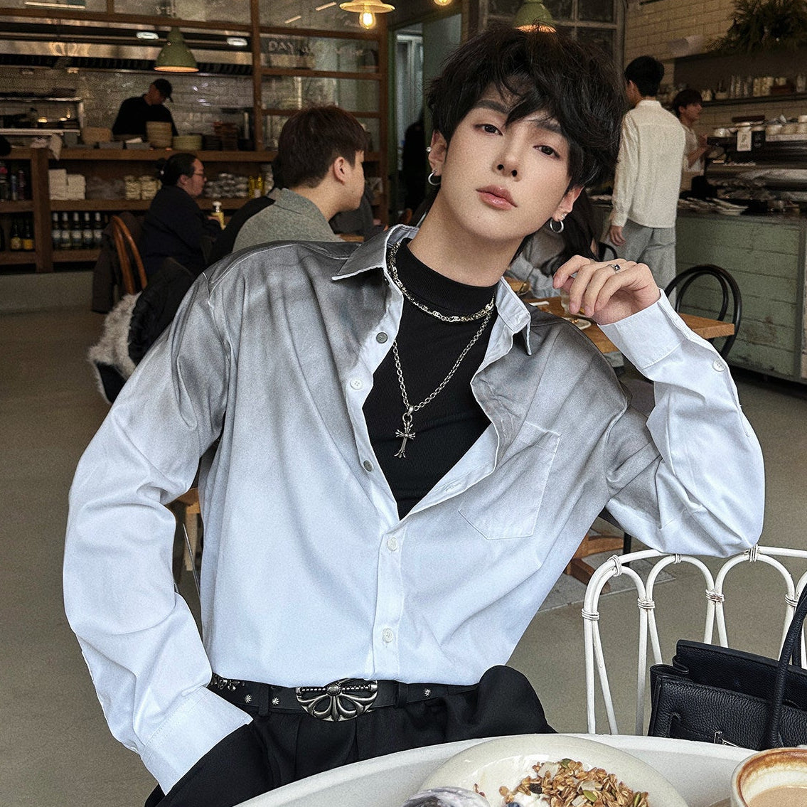 Contrast Panel Oversize Long Sleeve Shirt WN25095