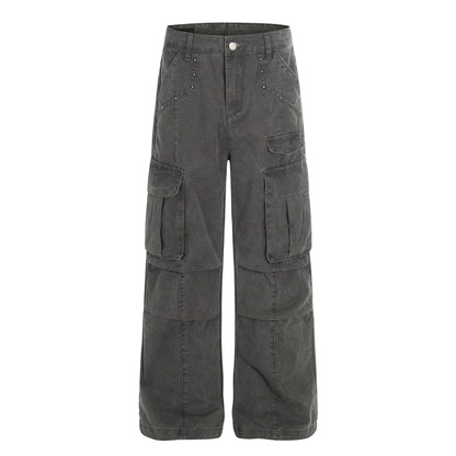 Multi Pocket Studs Wide Leg Cargo Pants WN26136