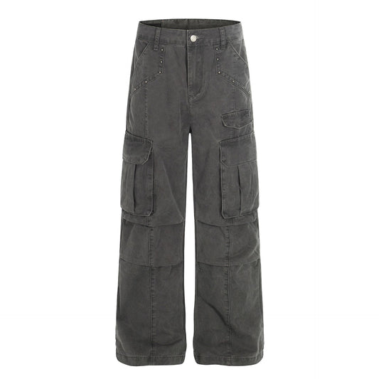 Multi Pocket Studs Wide Leg Cargo Pants WN26136