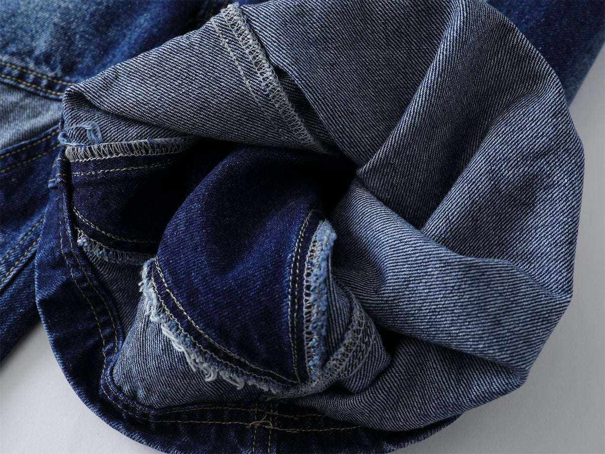 Washed Damage Star Patchwork Knee-Length Denim Jeans WN26810