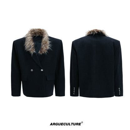 Fur Collar Waist-Fitted Wool Tailored Jacket & Trousers Setup WN21728