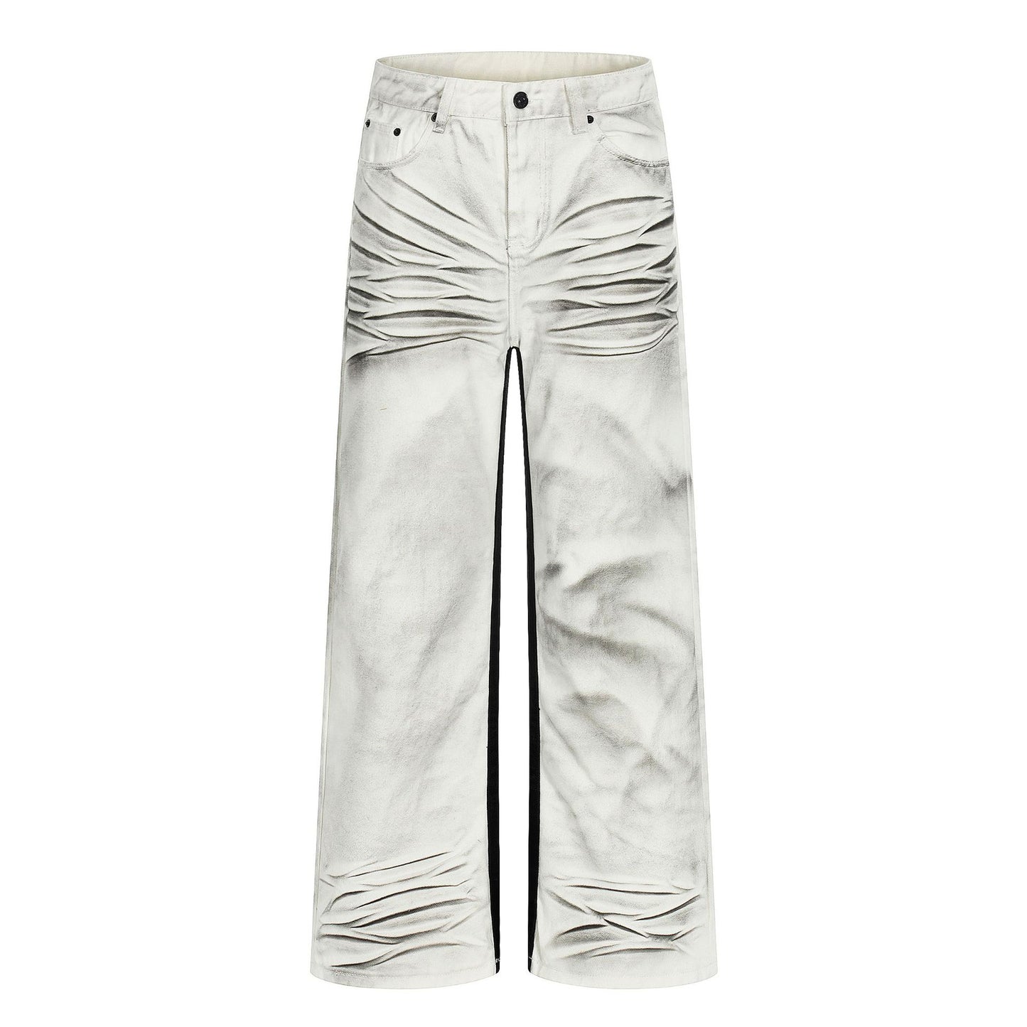 Washed Whisker Straight Denim Jeans WN25909