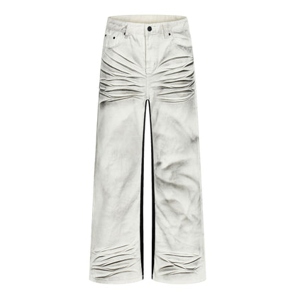 Washed Whisker Straight Denim Jeans WN25909