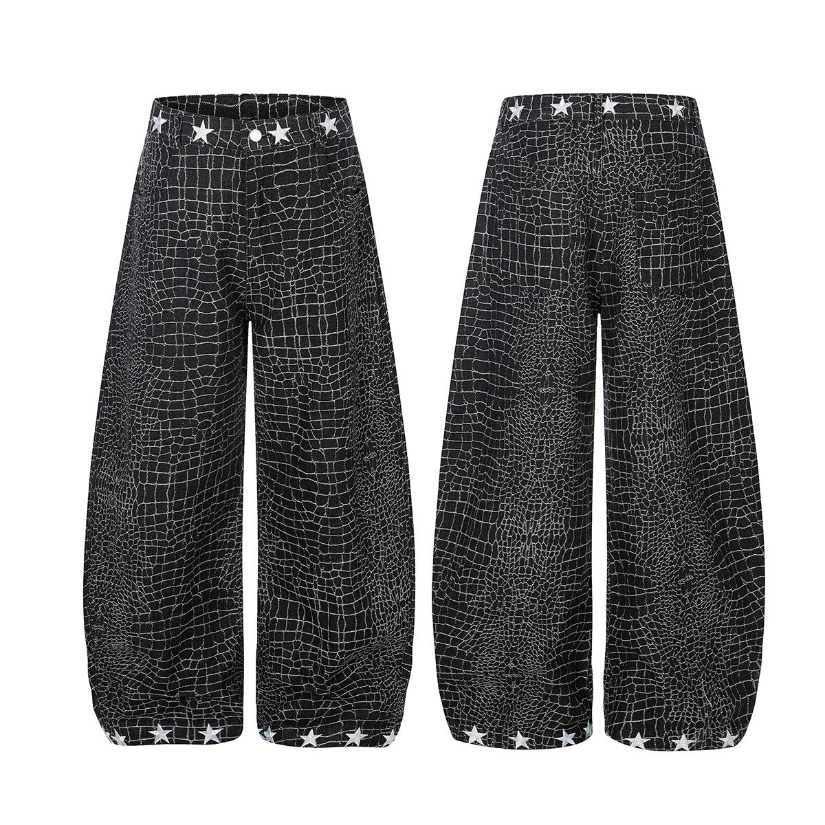 Crocodile Pattern Star Studs Wide Leg Pants WN25471