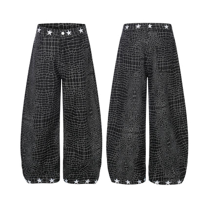 Crocodile Pattern Star Studs Wide Leg Pants WN25471