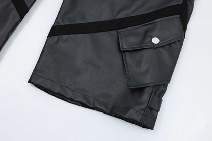 PU Leather Wide-Leg Cargo Pants WN11265