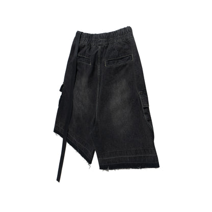Drawstring Cargo Damage Denim Half Jeans WN25525