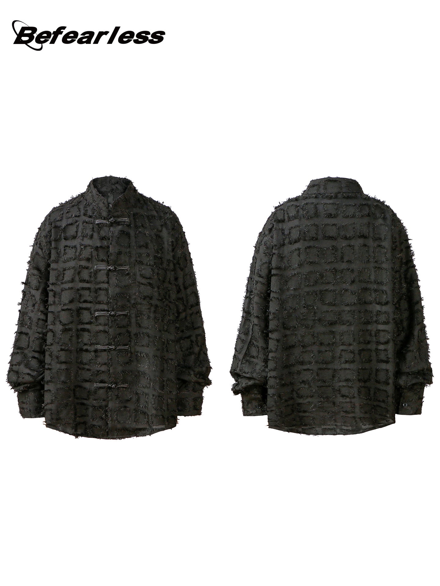 Jacquard High-Neck Frog-Button Oversize Long Sleeve Shirt WN26311