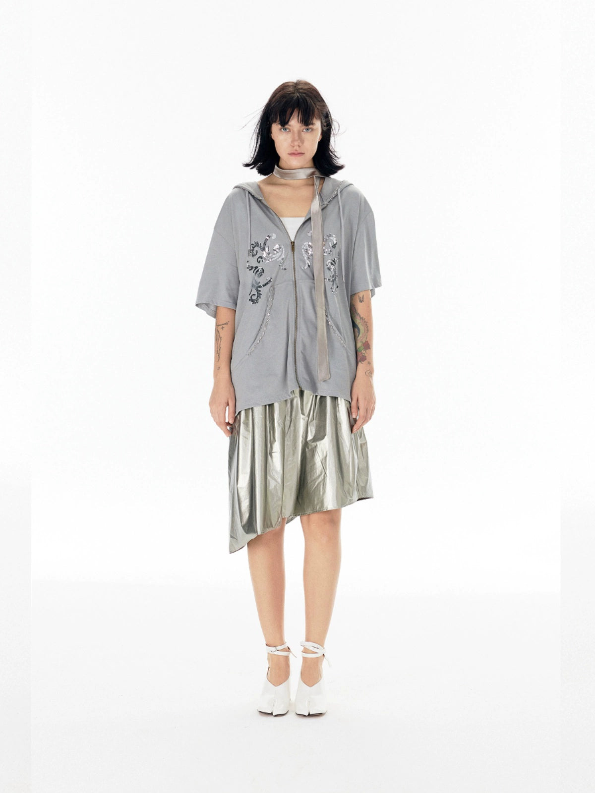 Sequin Pattern Embroidery Zipper Hoodie WN18952