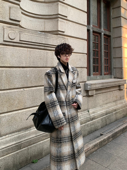 Korean Style Thick Wool Plaid Lapel Coat WN23180