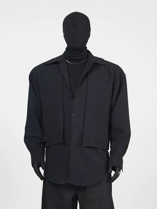 Fake Layered Plain Long Sleeve Shirt WN17407