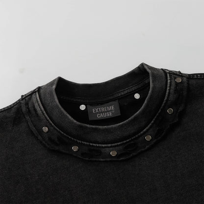 Heavy Washed Fade Stitching Short Sleeve T-Shirt WN25671