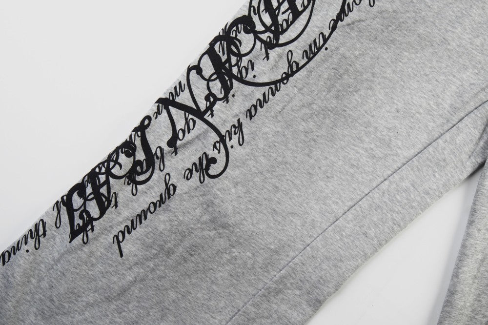 Gothic Letter Print Frayed Waist Wide Leg Sweatpants WN27838