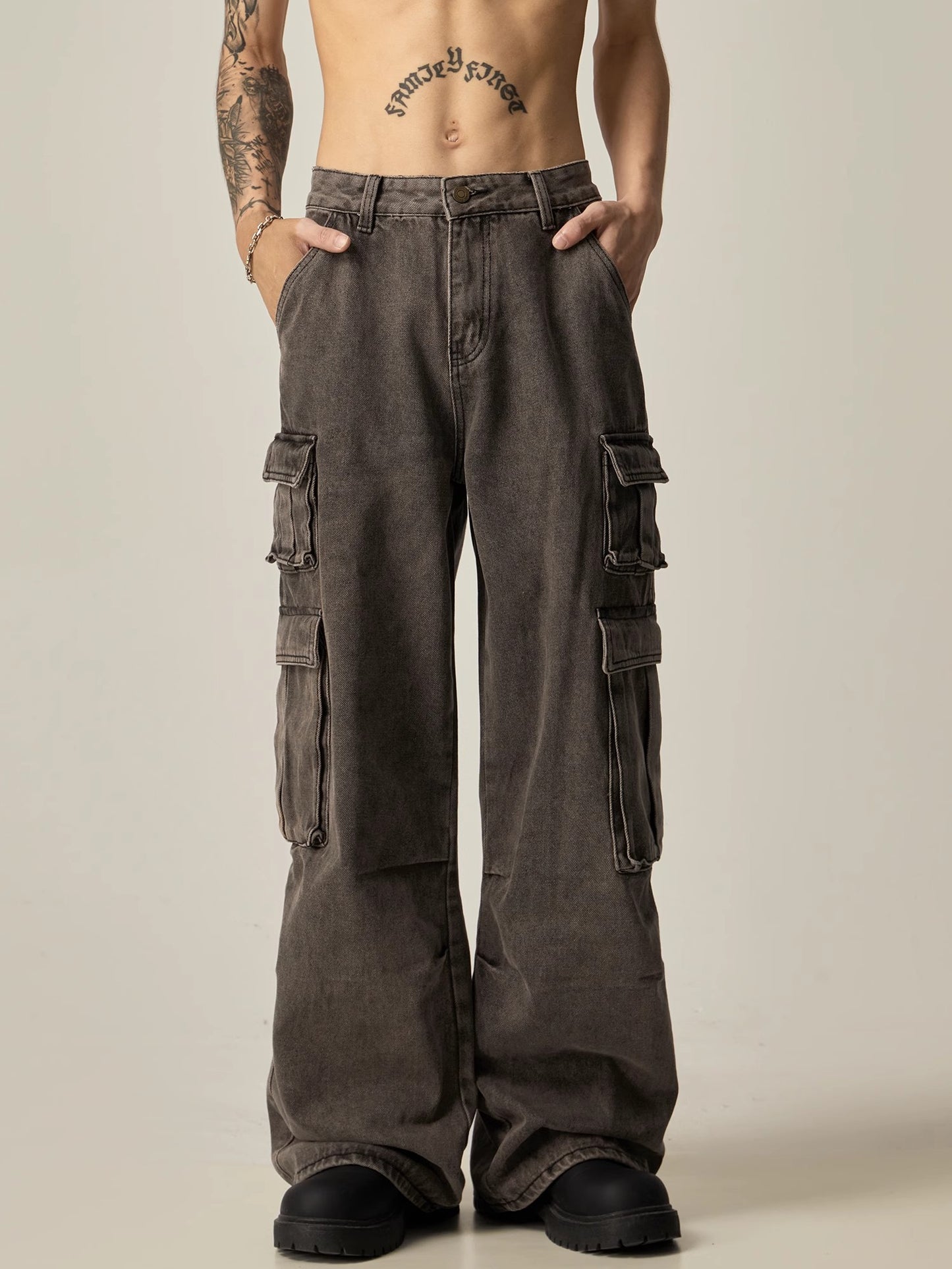 Wide Leg Cargo Denim Jeans WN8981