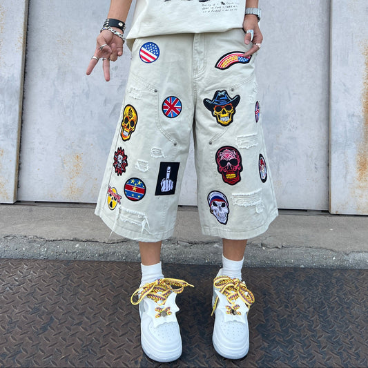 Multi Patch Damage Denim Half Jeans & Denim Jeans WN24067