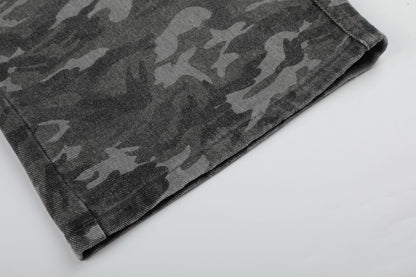 Camo Rivet Curved Wide Leg Denim Jeans WN25624