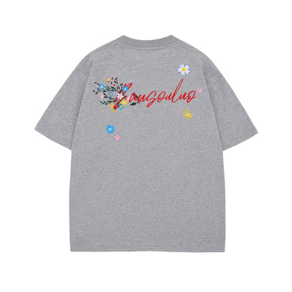 Floral Letter Embroidery Oversize Short Sleeve T-Shirt WN26897