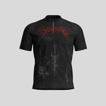 High-Neck Graphic Zipper Short Sleeve T-Shirt WN27156