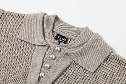 Openwork Short Sleeve Knit Polo Shirt WN25815