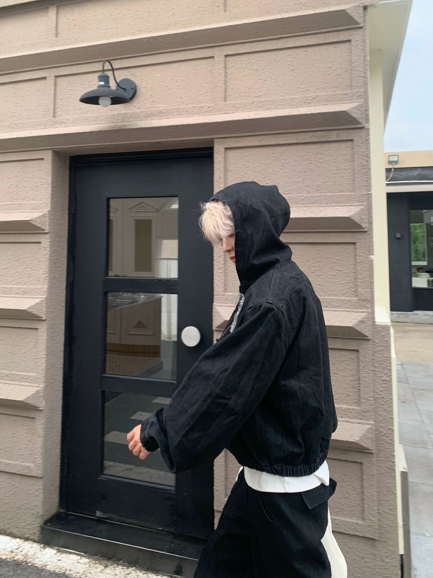 Metal Zipper Panel Denim Jacket & Wide Leg Pants Setup WN19827