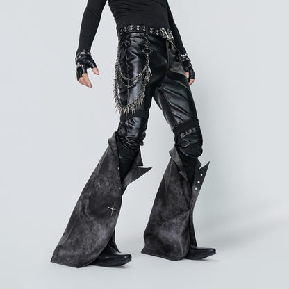 Layered Flare Panel PU Leather Straight Pants & Layered Chain Belt WN24310