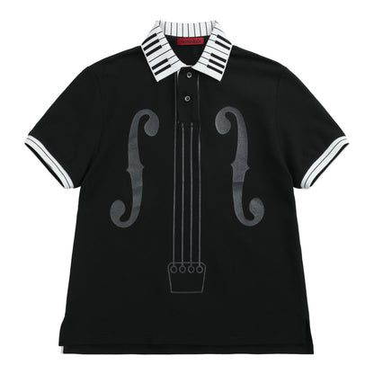 Musical Symbol Contrast Collar Short Sleeve Polo Shirt WN27243