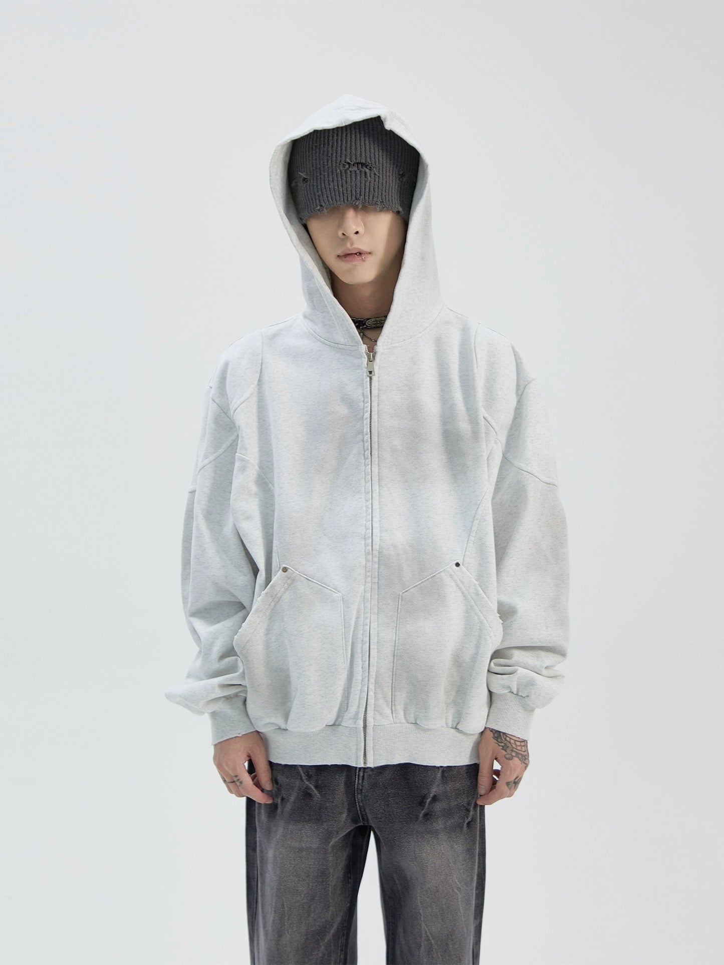 Oversize Washed Zipper Hoodie WN9888