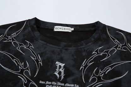 Washed Thorn Print Short Sleeve T-Shirt WN25543