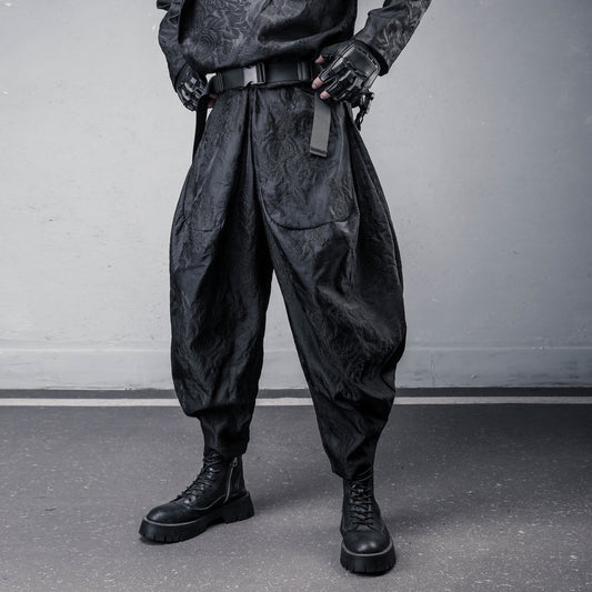 Rose Jacquard Wide Leg Drop Crotch Cropped Pants WN22512