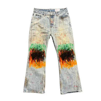 Spray Print Wide Leg Denim Jeans WN16833