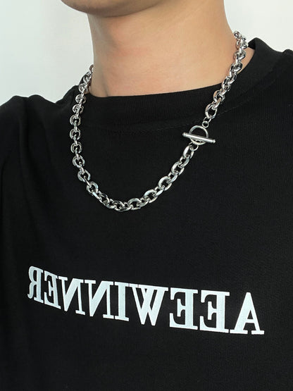 OT Buckle Cuban Chain Titanium Steel Necklace WN19233