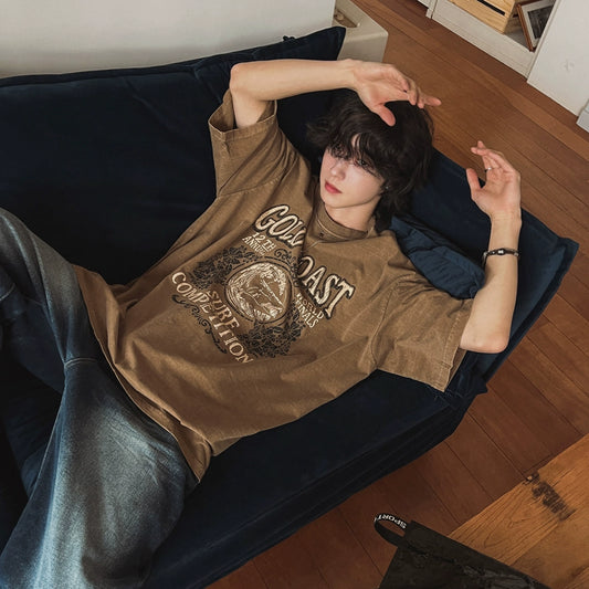 Washed Letter Print Oversize Short Sleeve T-Shirt WN20310