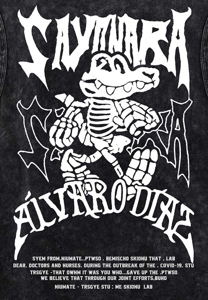 Washed Skeleton Crocodile Letter Print Sleeveless T-Shirt WN26882