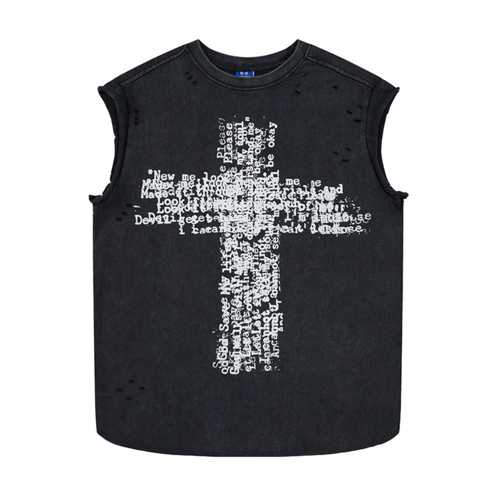 Cross Graphic Damage Sleeveless T-Shirt WN28060