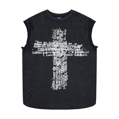 Cross Graphic Damage Sleeveless T-Shirt WN28060