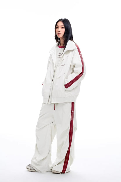 Stand Neck Sporty Jacket & Wide-leg Sporty Pants Setup WN9763