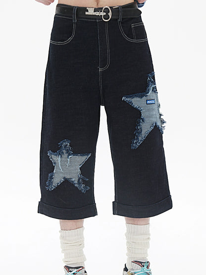 Star Patch Design Denim Half Jeans WN20224